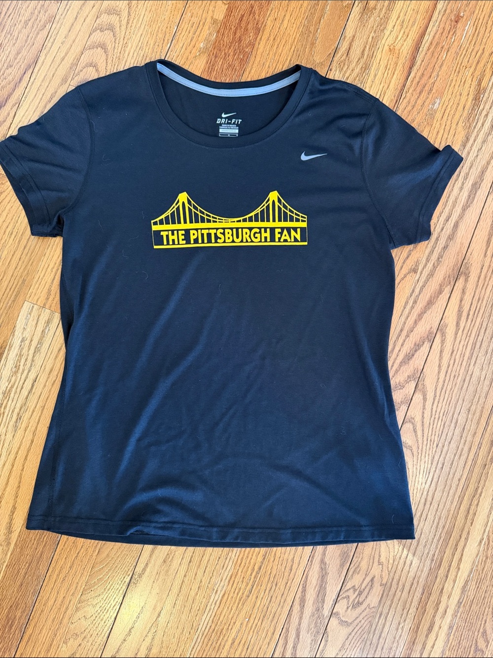 Dri-Fit Nike Black Tee with Yellow Pittsburgh Steelers Bridge Graphic